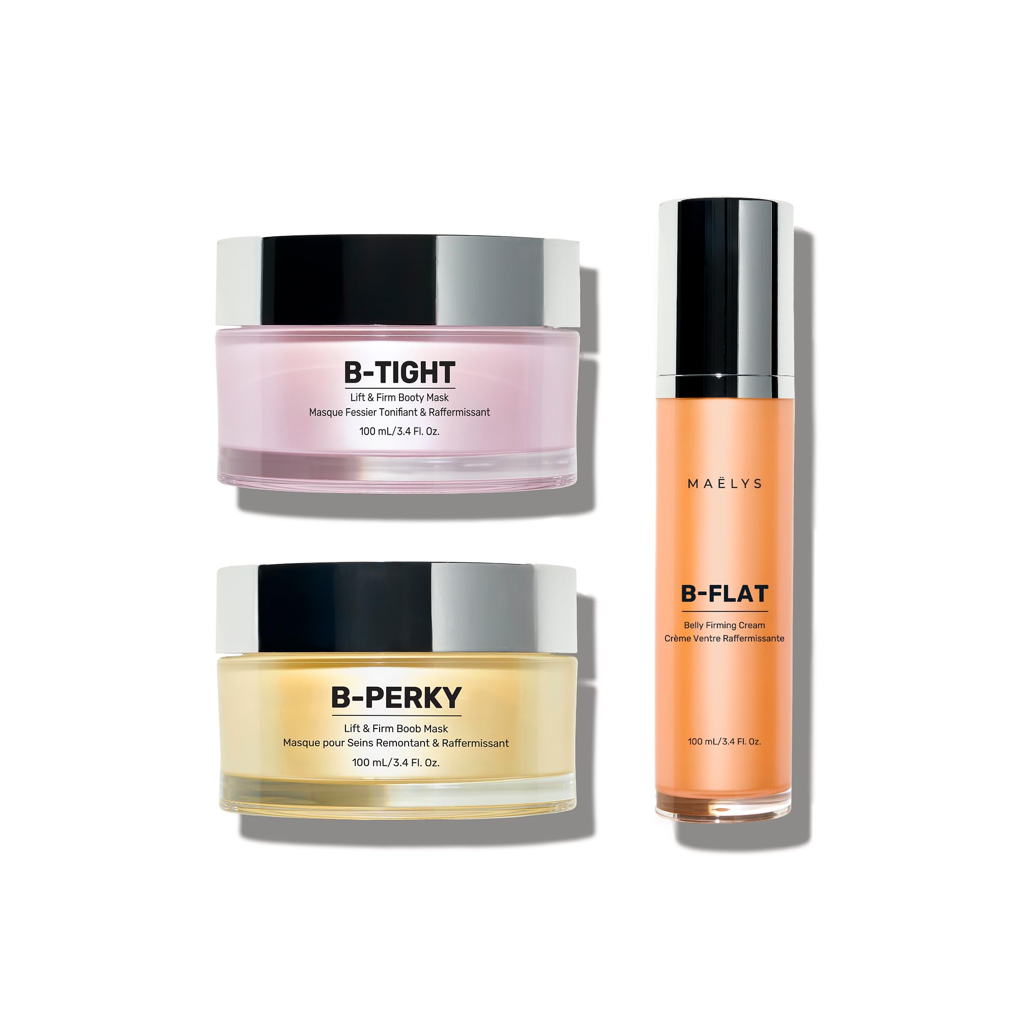 MAËLYS Body Firming Bundle - B-TIGHT Lift & Firm Booty Mask - B-FLAT Belly Firming Body Cream - B-PERKY Lift & Firm Boob Mask - Body Care Set